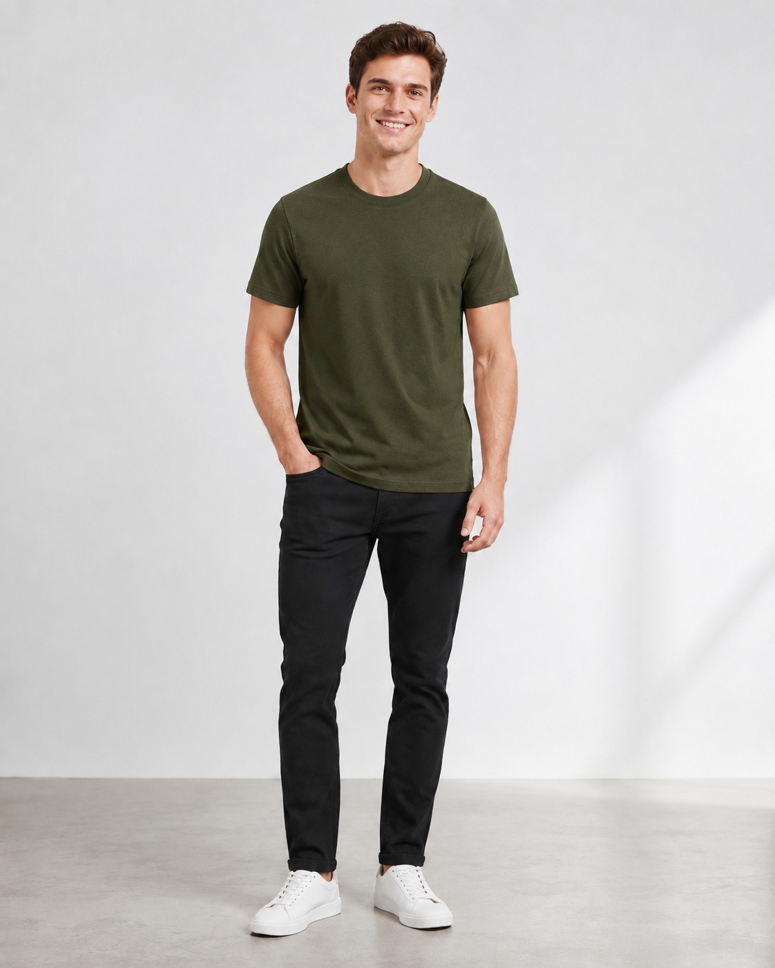 100% Cotton Plain T-Shirt – Olive Green